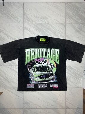 Heritage Racing Graphic Tee in Black & Lime Green